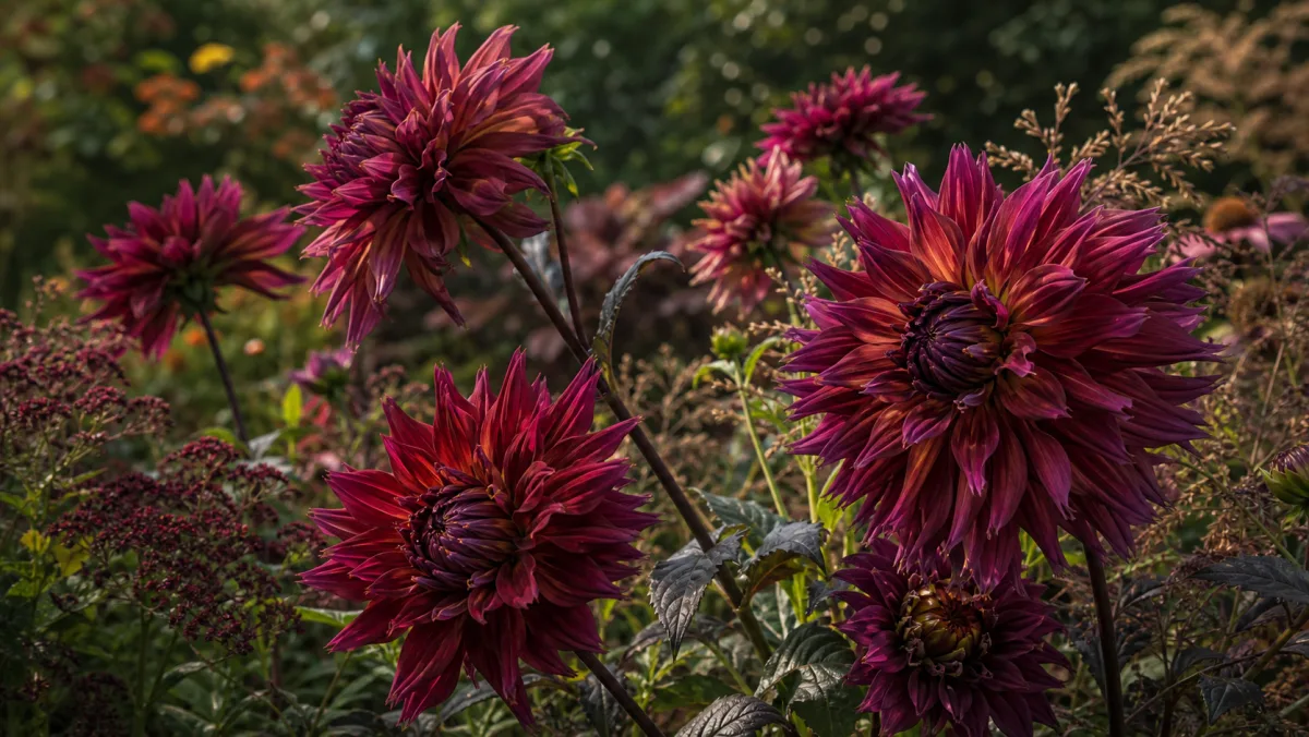 Dalia 'Penhill Dark Monarch' en un jardín de España