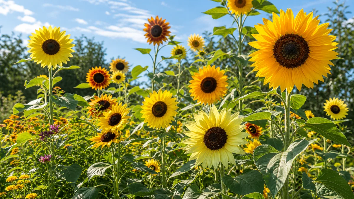 Mezcla de semillas de girasol en un jardín de España